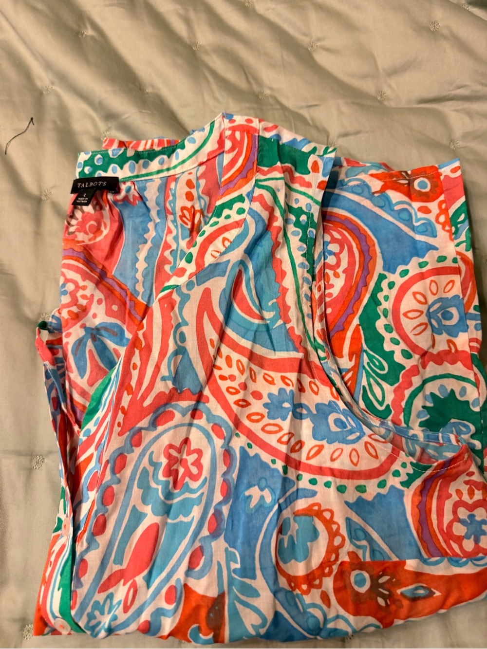 Talbots Multicolor Paisley Cotton Tank Top in Coral, Aqua & Green